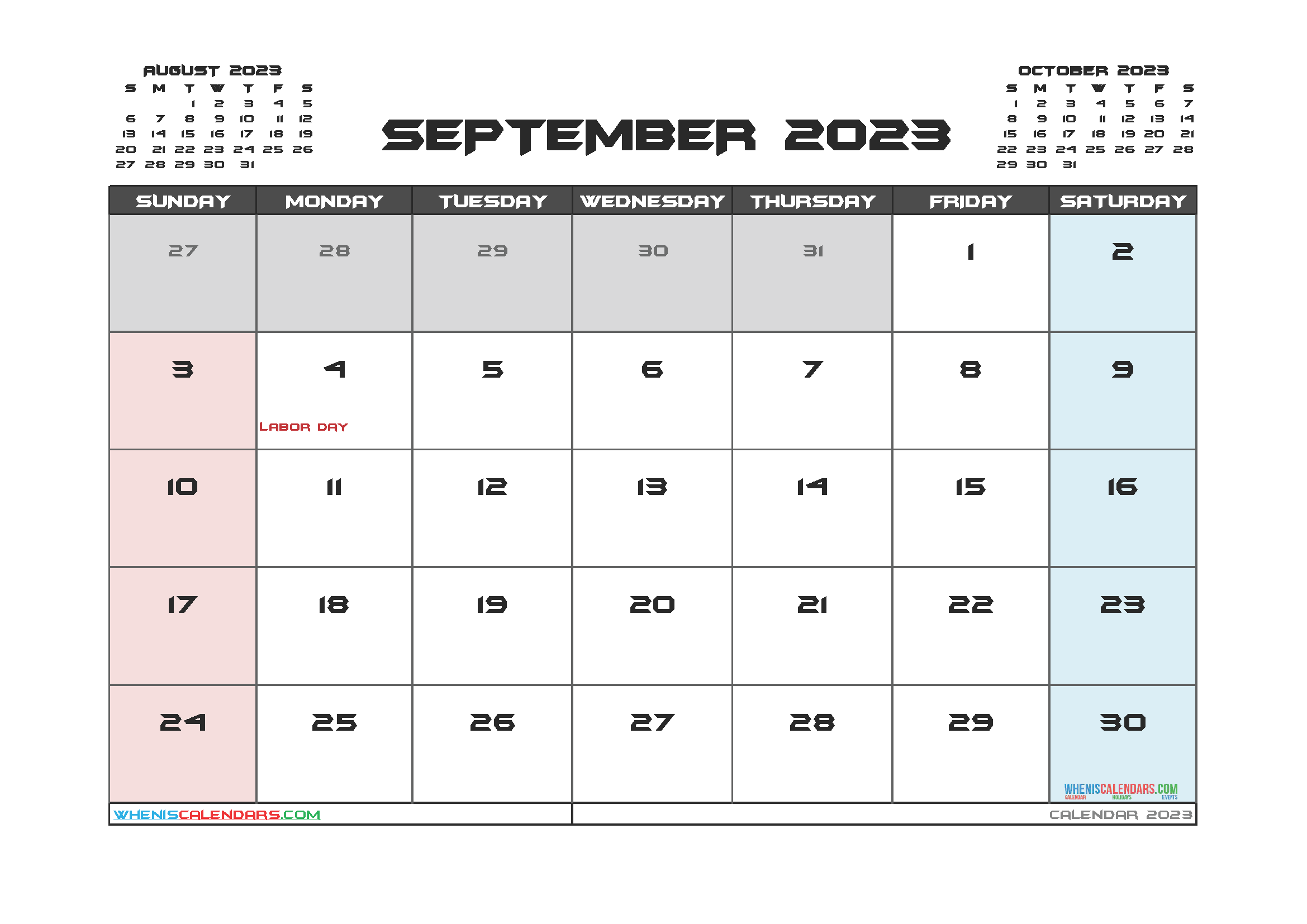 September 2023 Calendar Free Printable Calendar Vrogue