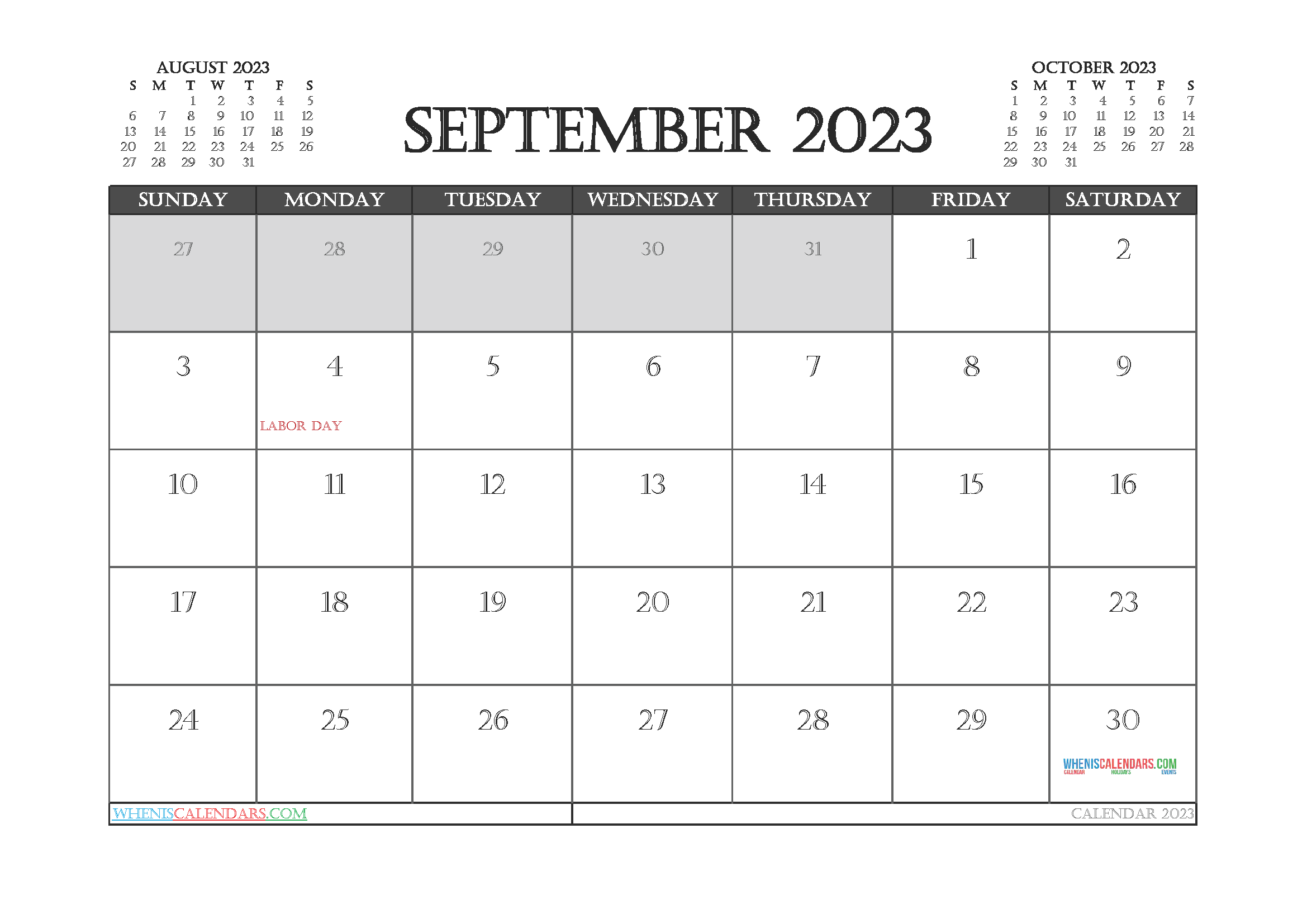 Calendar September 2023 With Holidays (PDF And Image)