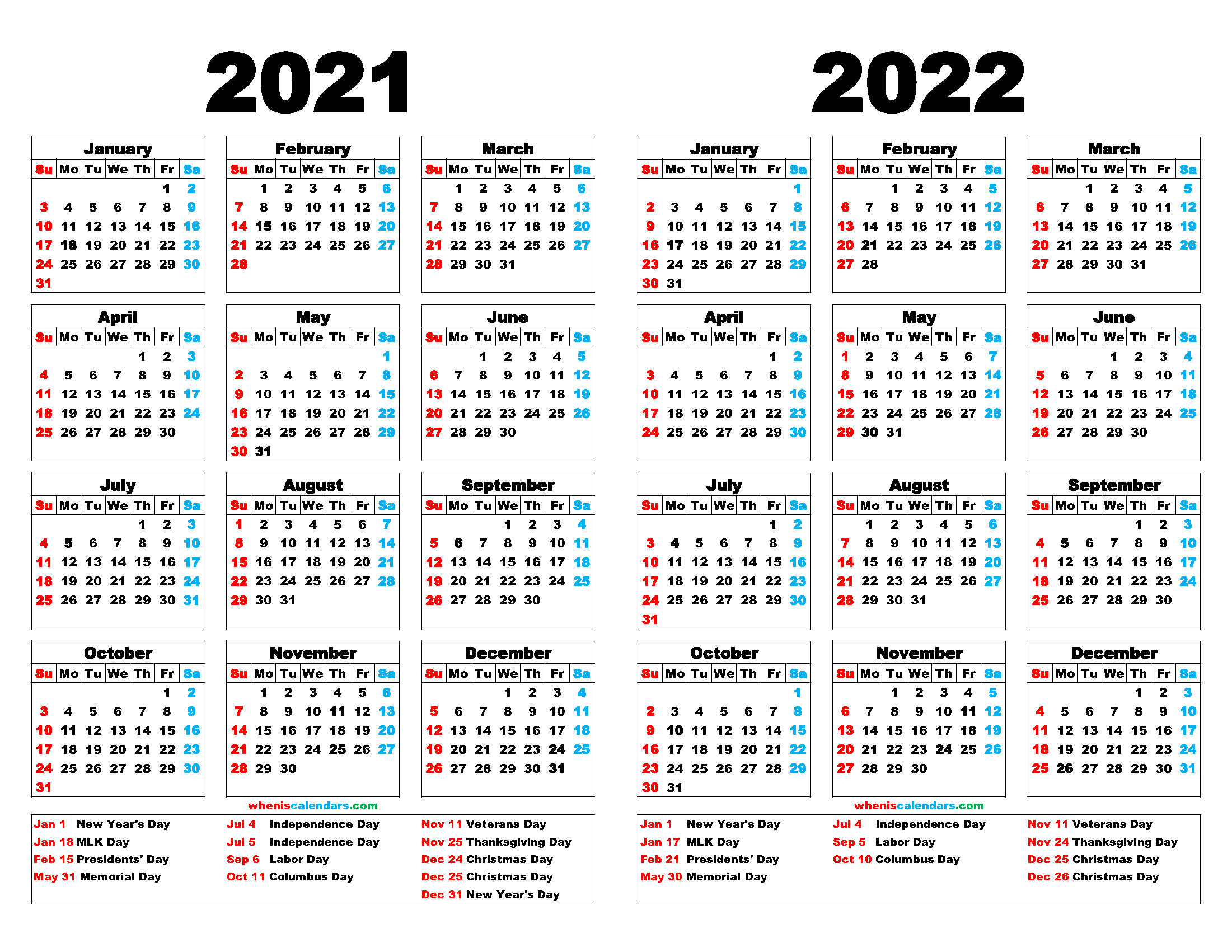 2021 And 2022 Calendar Printable (12 Templates)