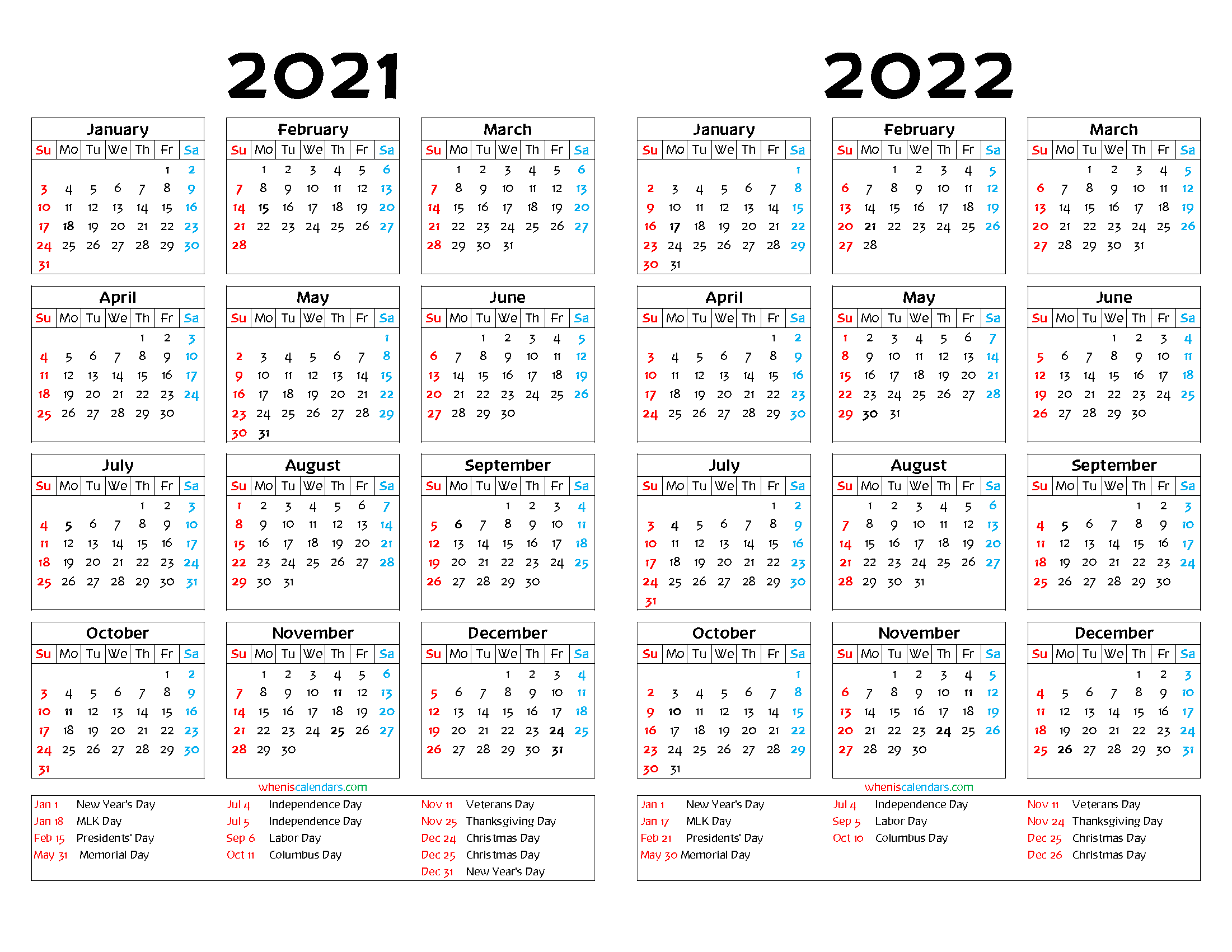 Printable 2021 And 2022 Calendar (12 Templates)