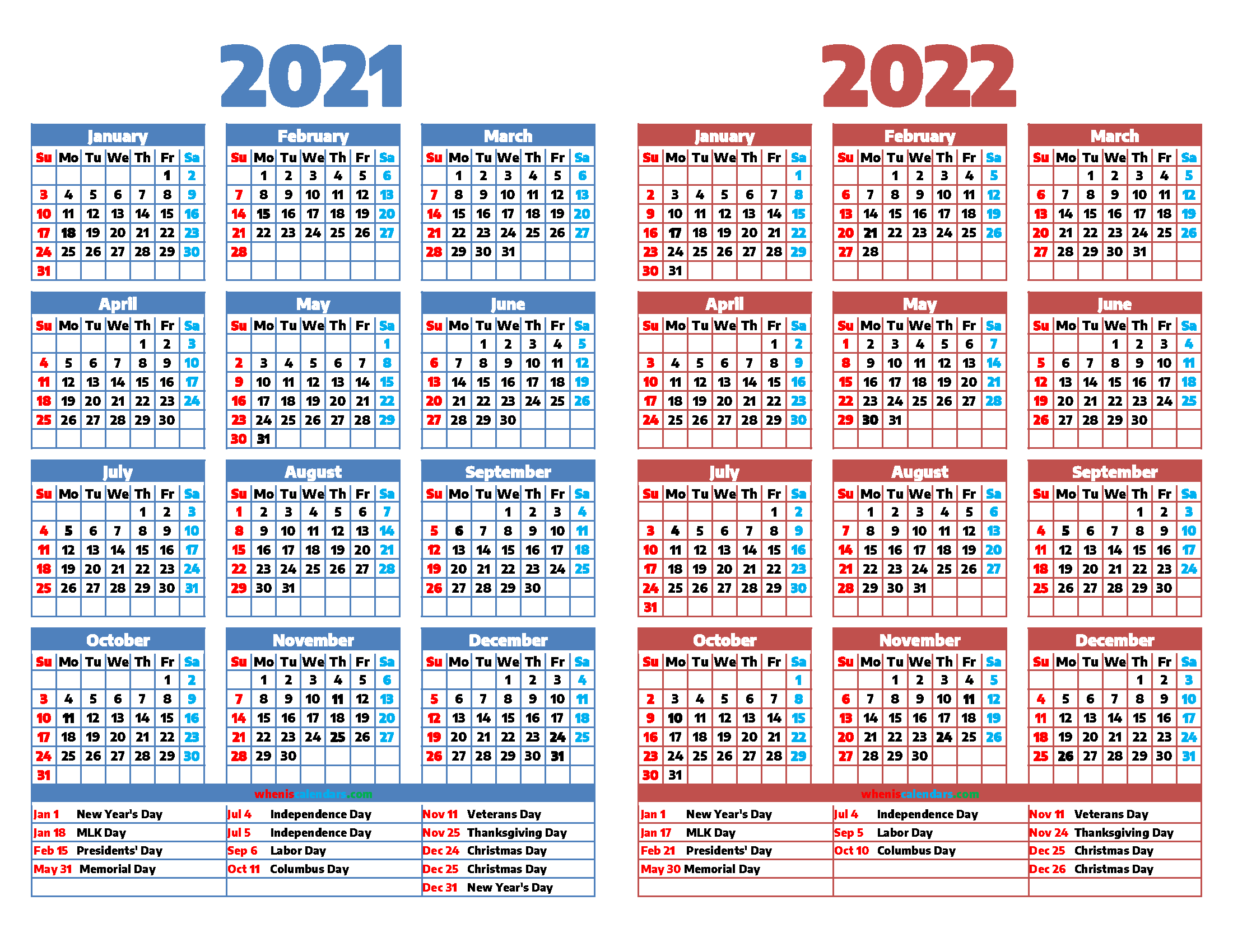 mini calendar 2021 2022