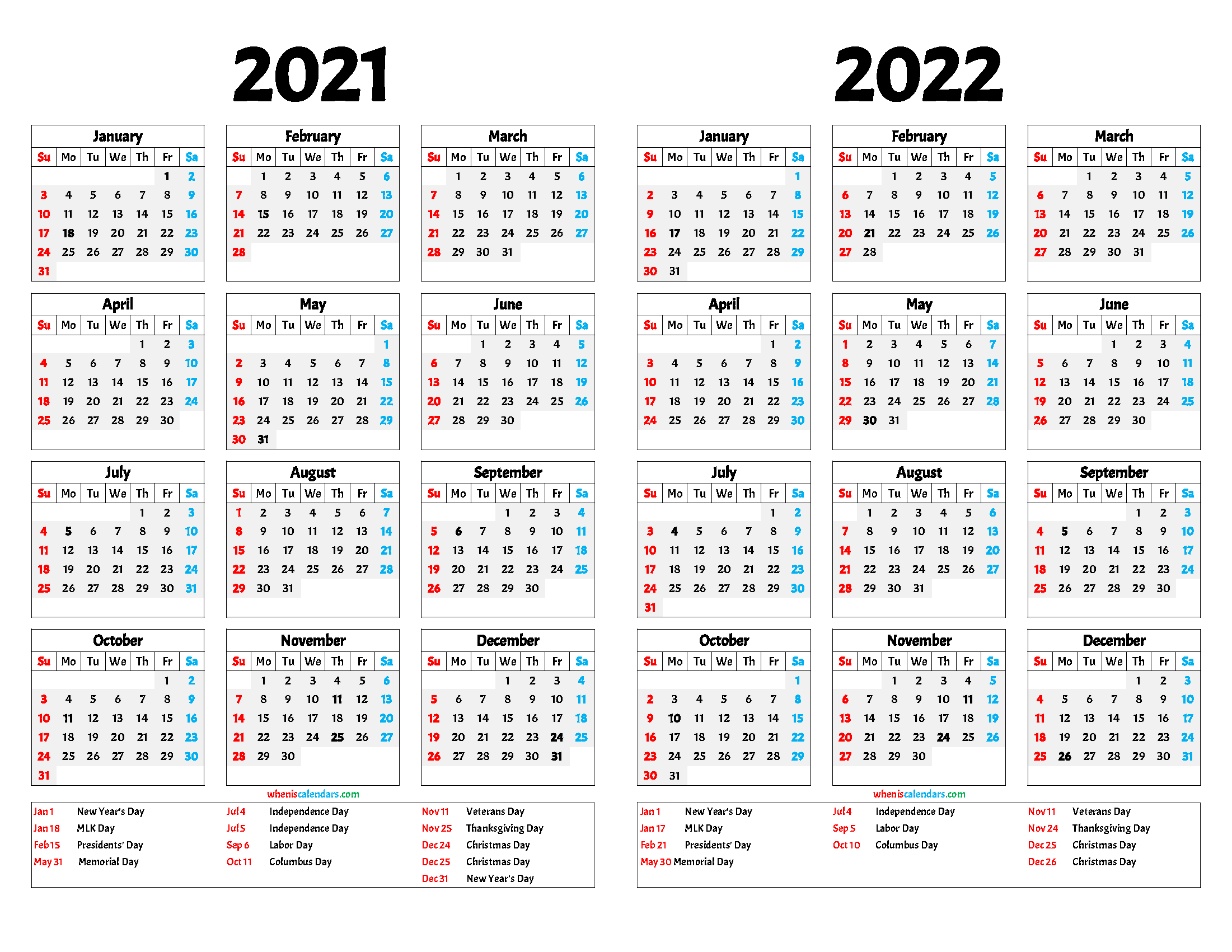 2021 2022 School Calendar Printable One Page