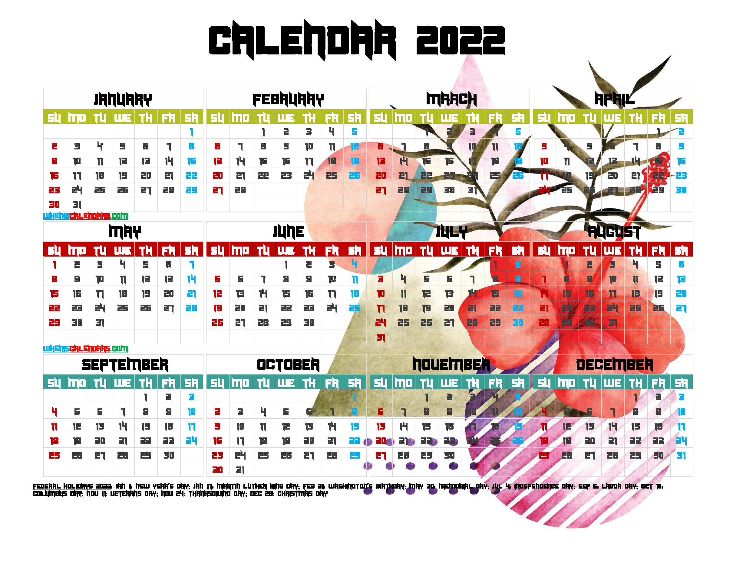 12-printable-yearly-2022-calendar-with-holidays-watercolor-premium