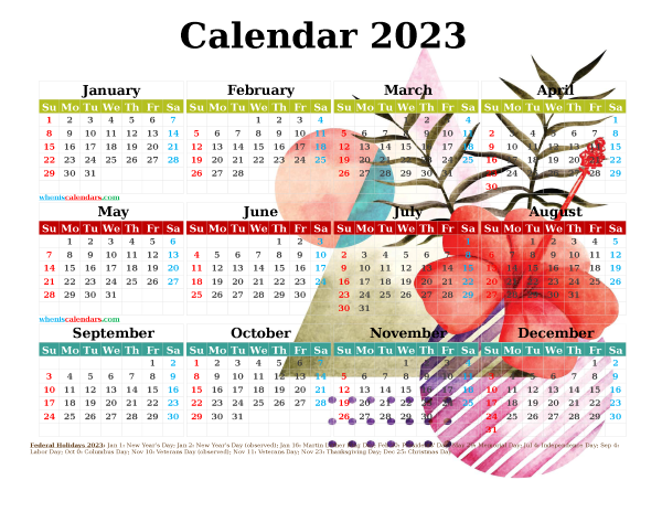 2023 Free Printable Yearly Calendar Premium Template 27481