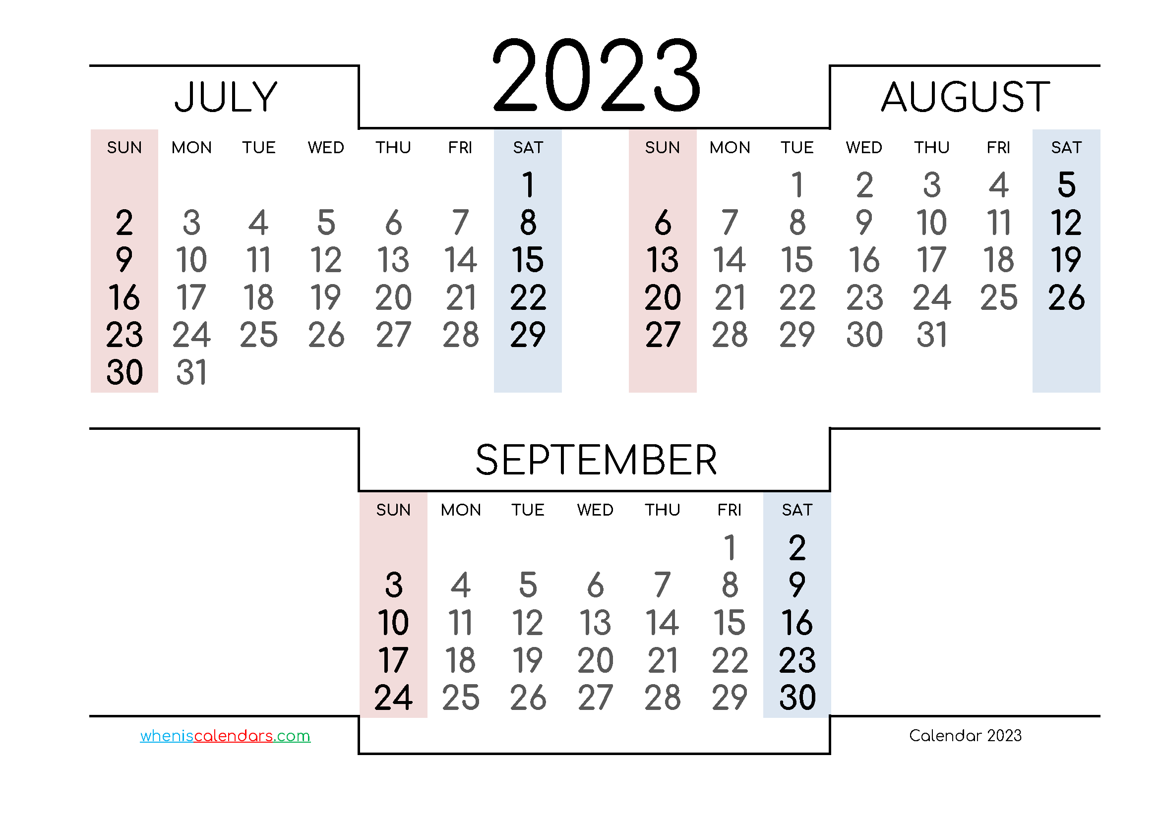 July September 2023 Calendar Printable Free