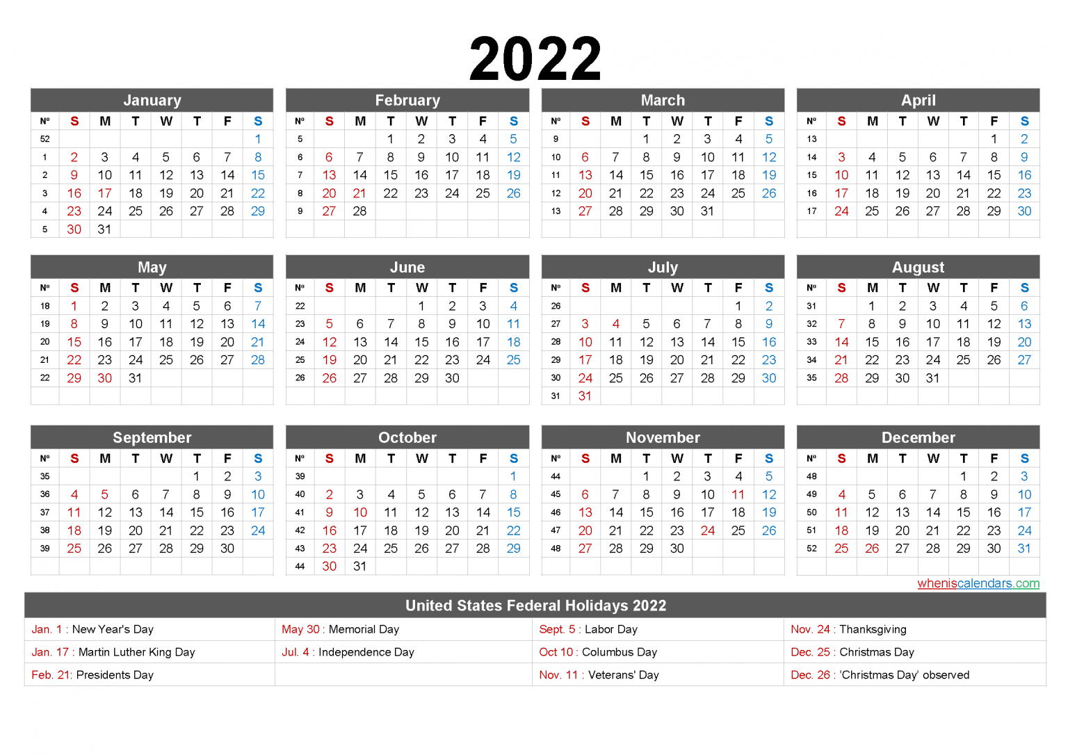 free download printable calendar 2022 with us federal 2022 calendar
