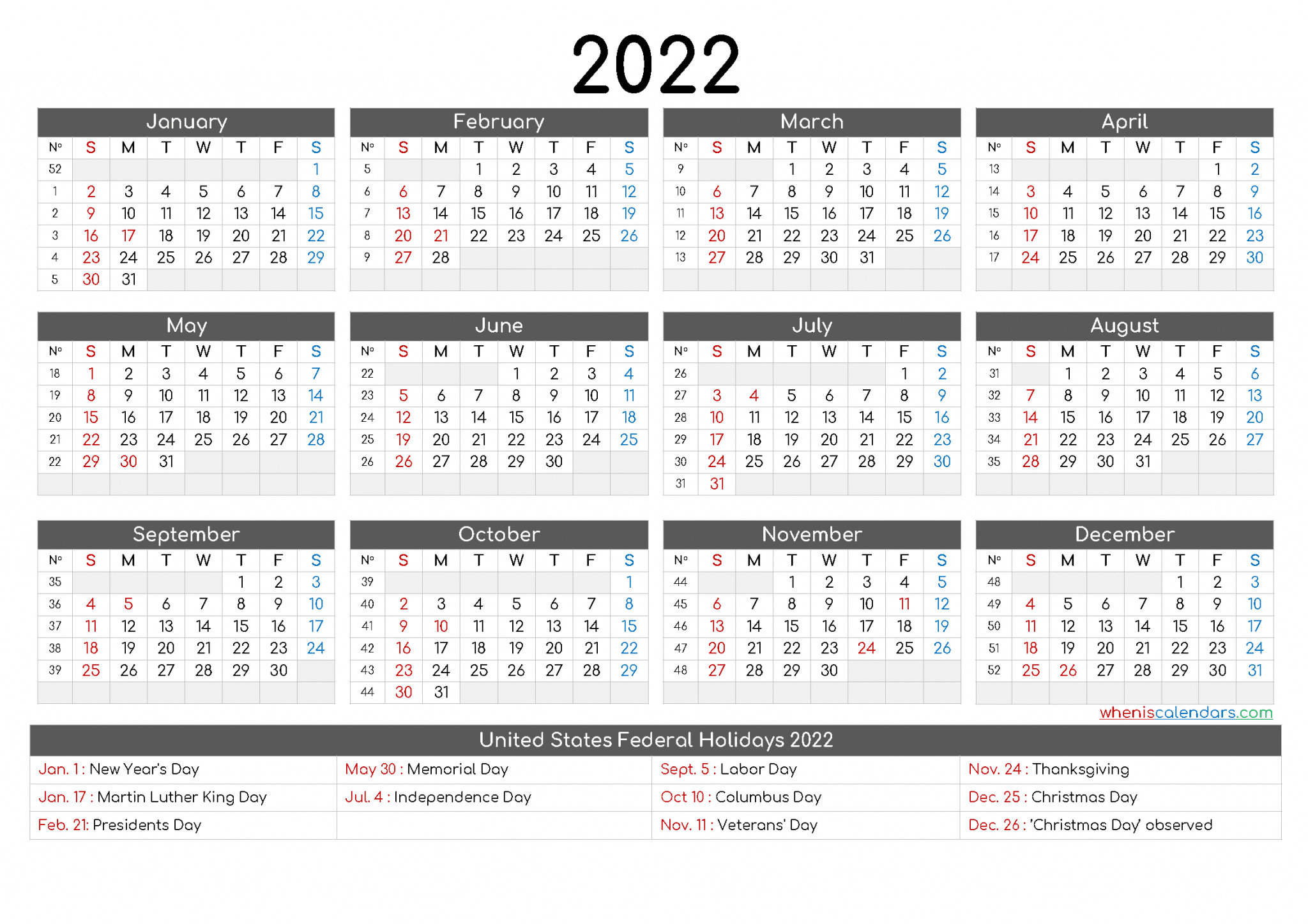 free printable yearly calendar 2021 and 2022 and further free