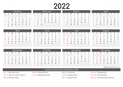 free printable monthly calendar 2022 with holidays