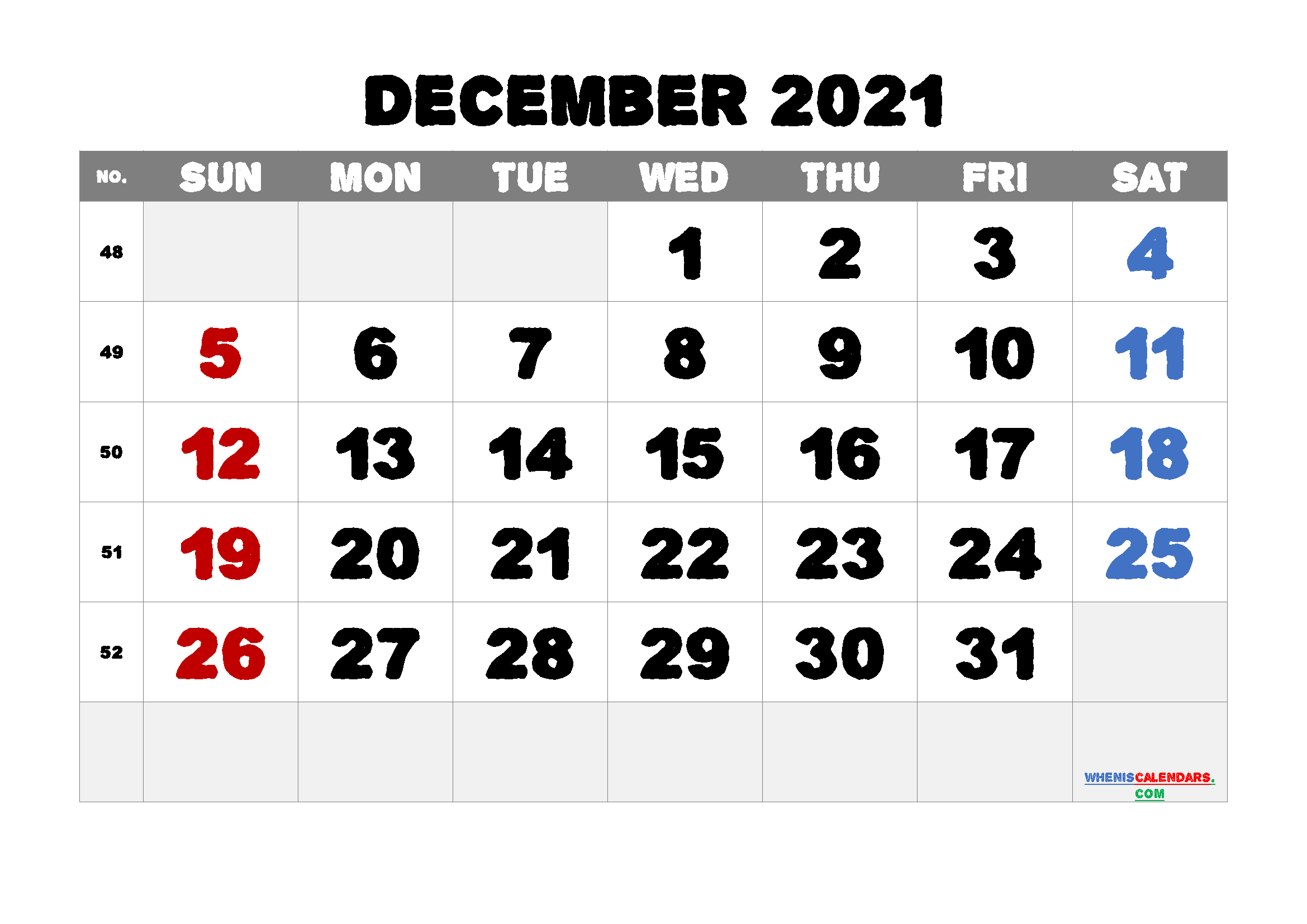 december 2021 mini calendar