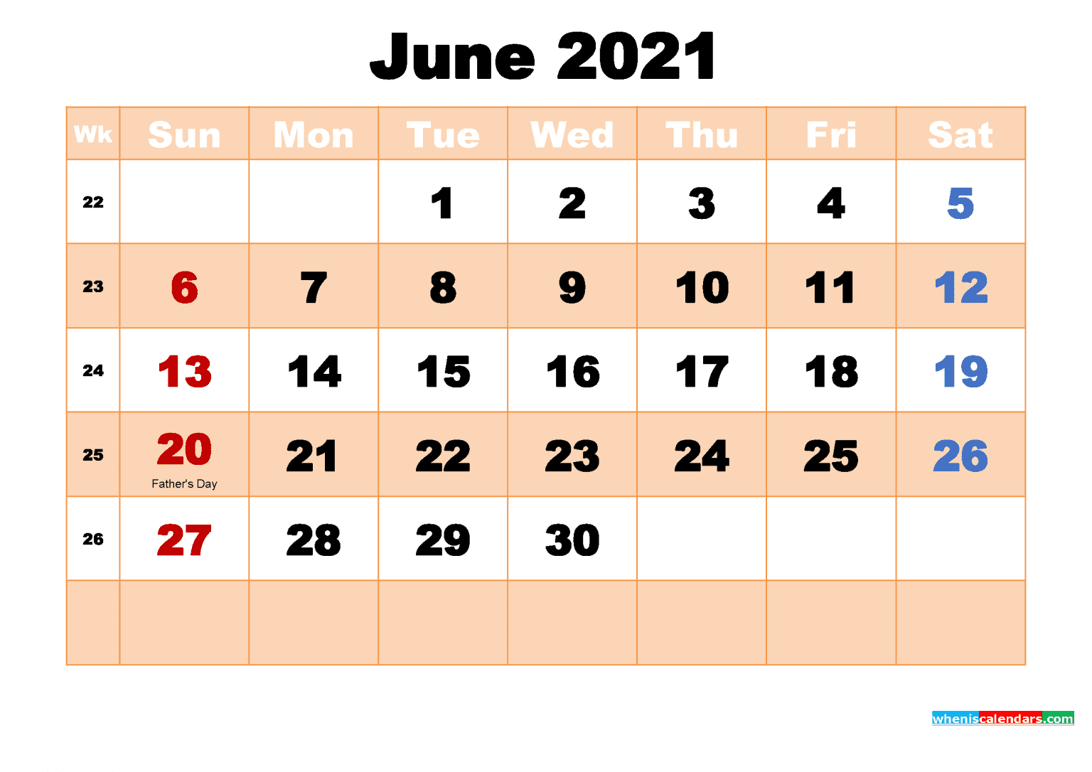 Free Printable Calendar For June 2021