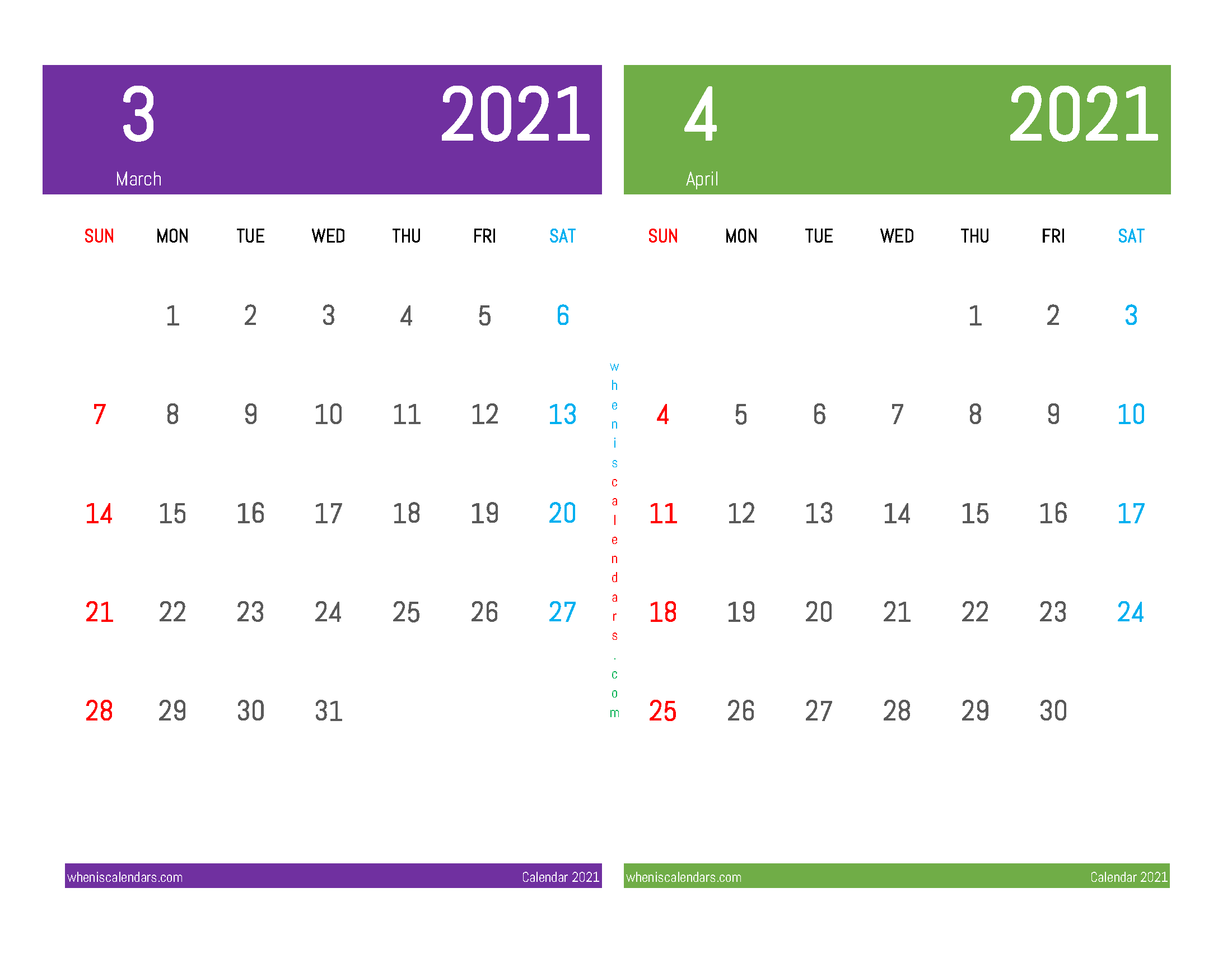 Printable Calendar 2021 March April Two Month Calendar