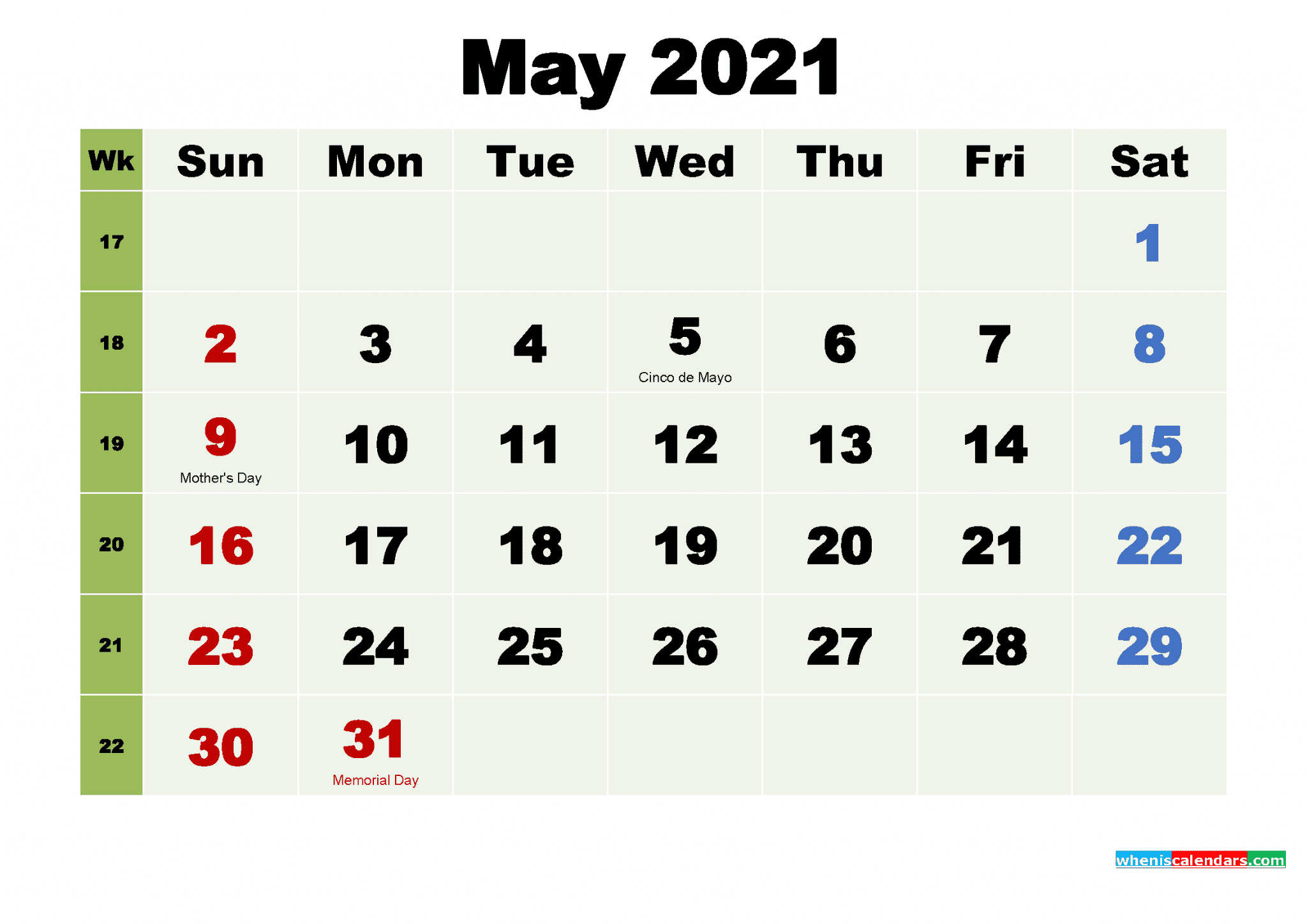 Printable Calendar For May 2021 6 Templates