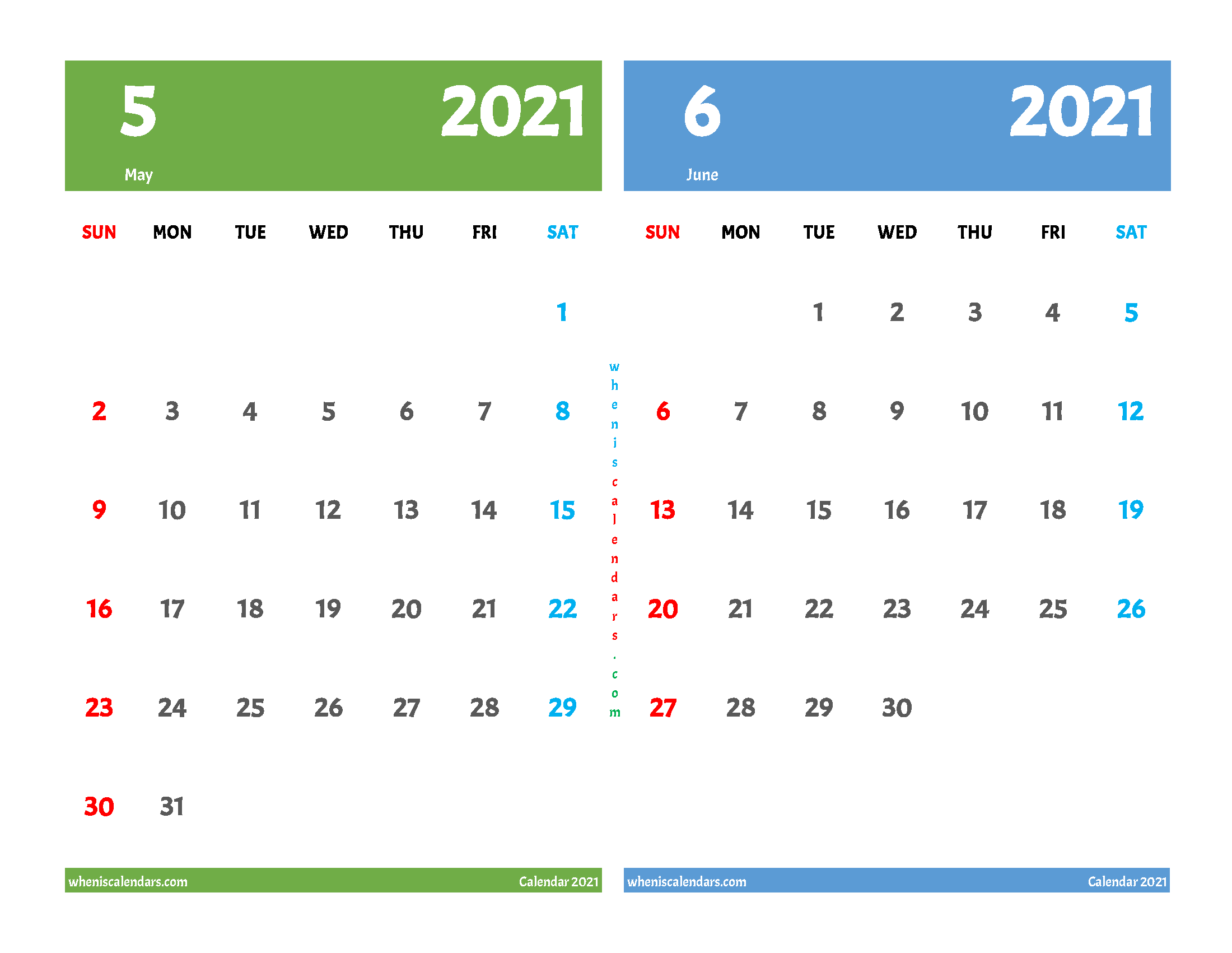 May And June 2021 Calendar Printable Free 12 Templates