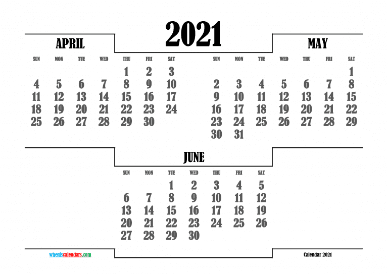 Calendar April May June 2021 Printable 214721