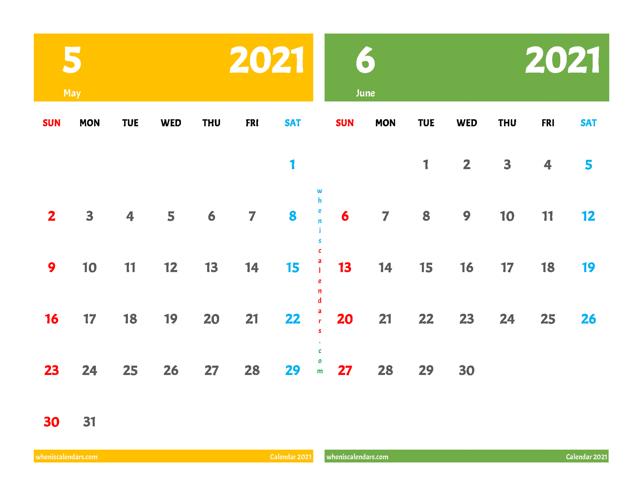 May June 2021 Calendar Free Printable 6 Templates