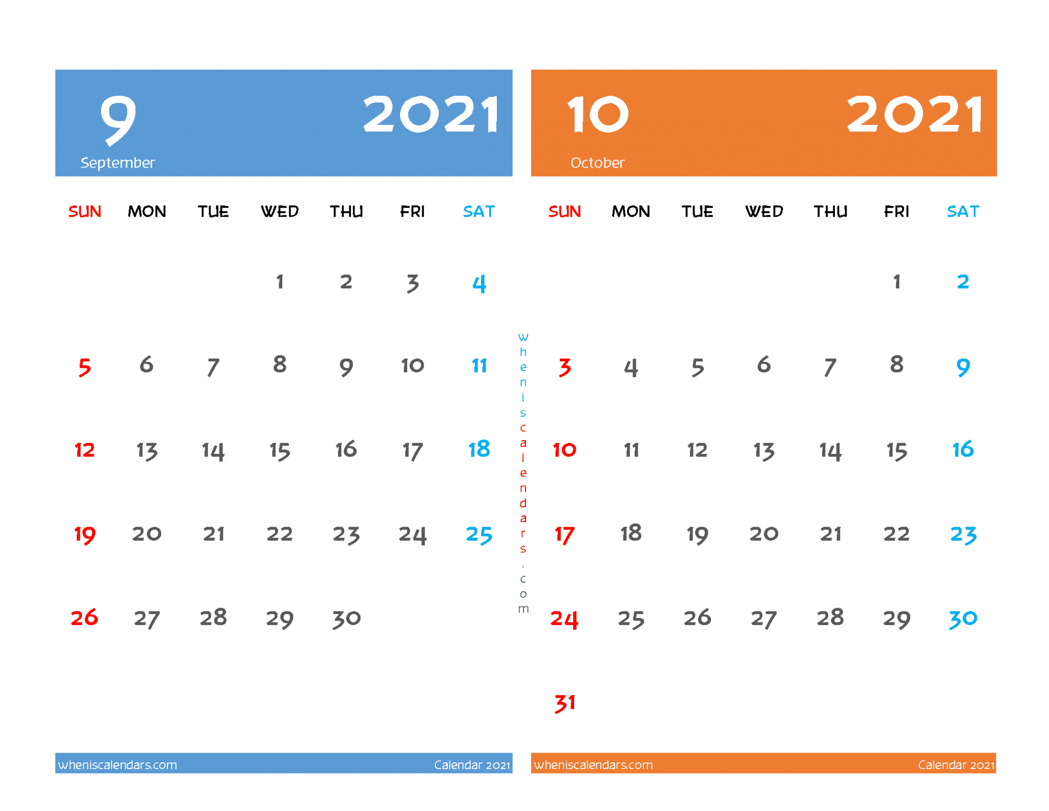 September October 2021 Calendar Printable