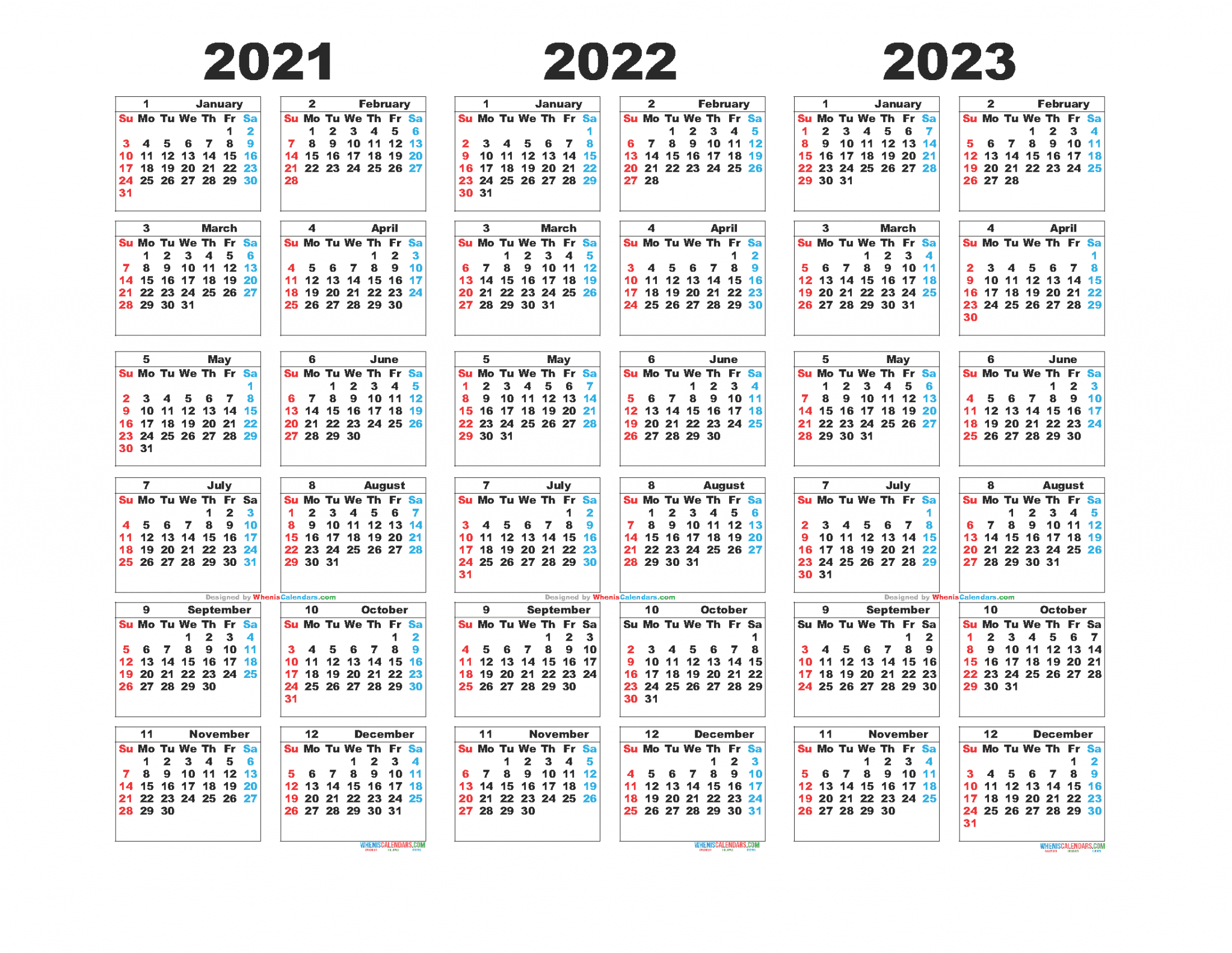  Free Printable 3 Year Calendar 2021 To 2023 Printable Word Searches