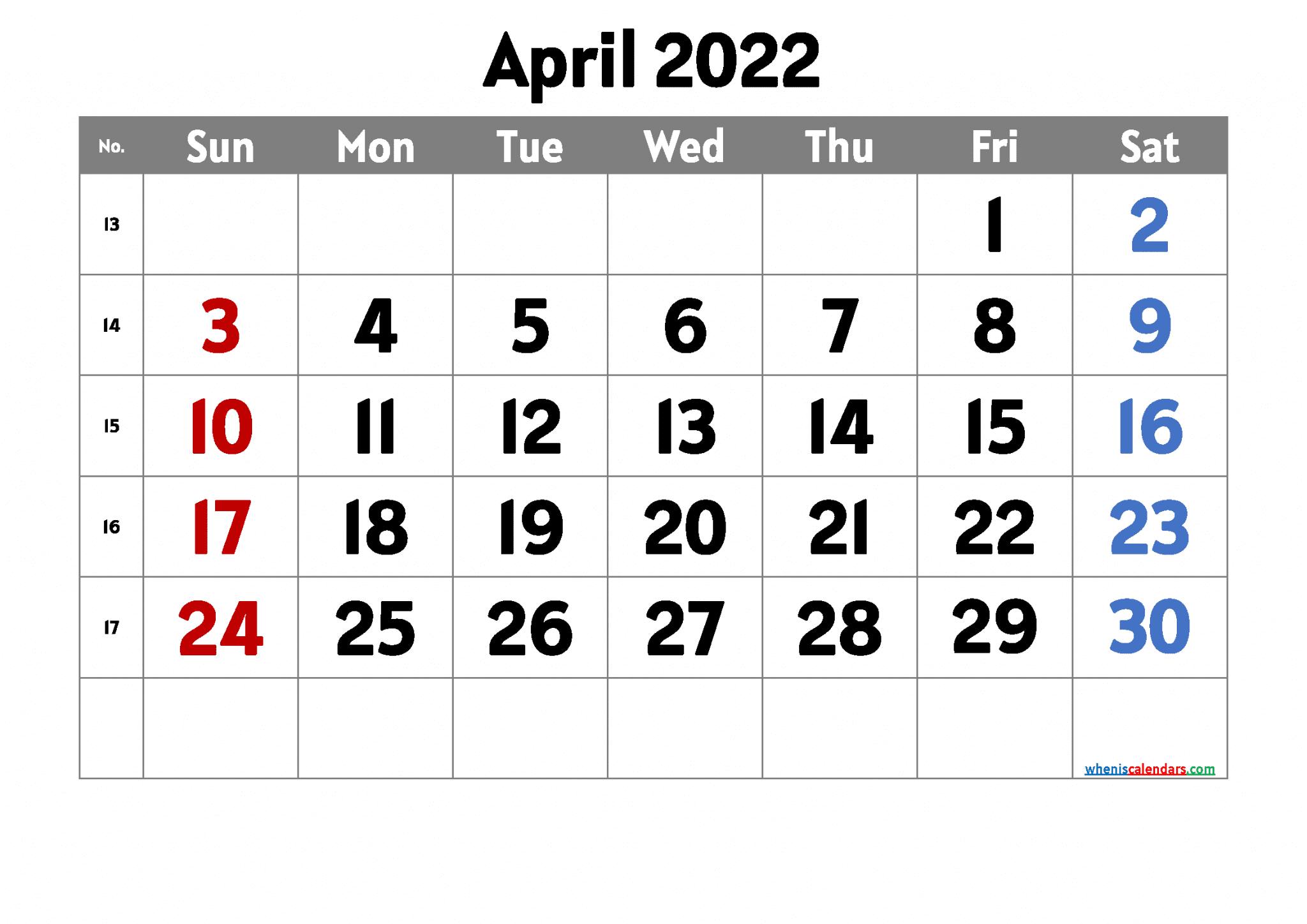 Free Printable Blank Calendar April 2022 PDF And Image