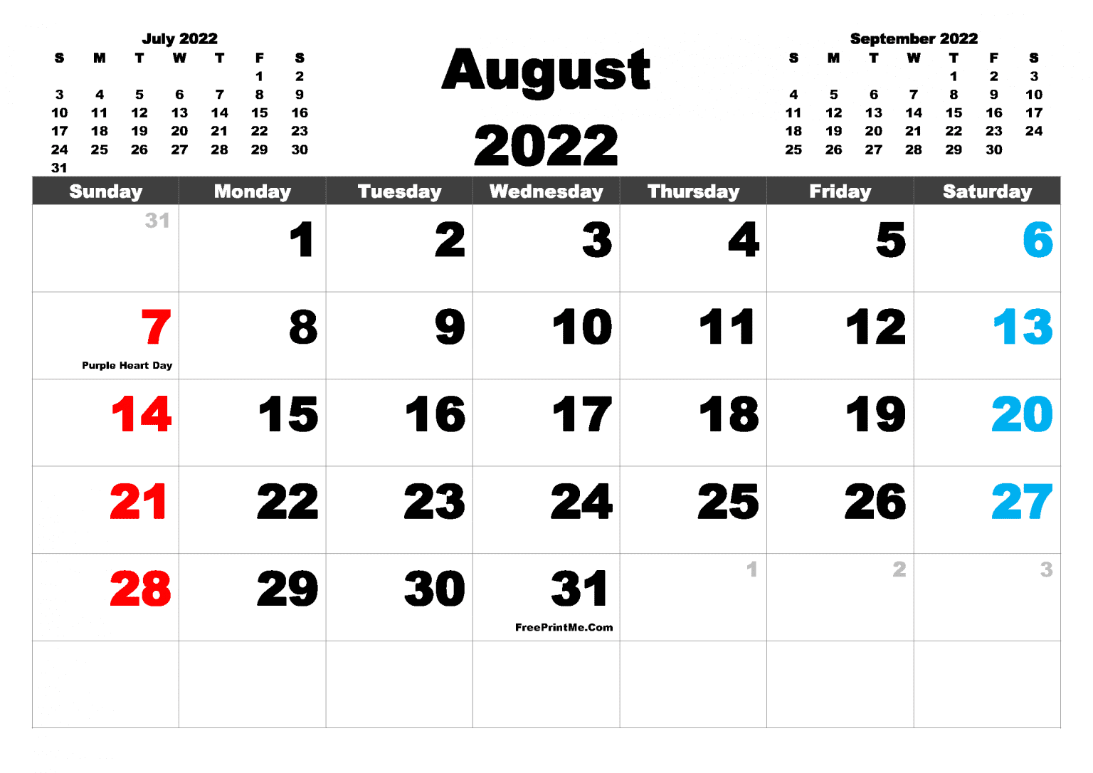 Free Printable August 2022 Calendar With Holidays Pdf Png 9652
