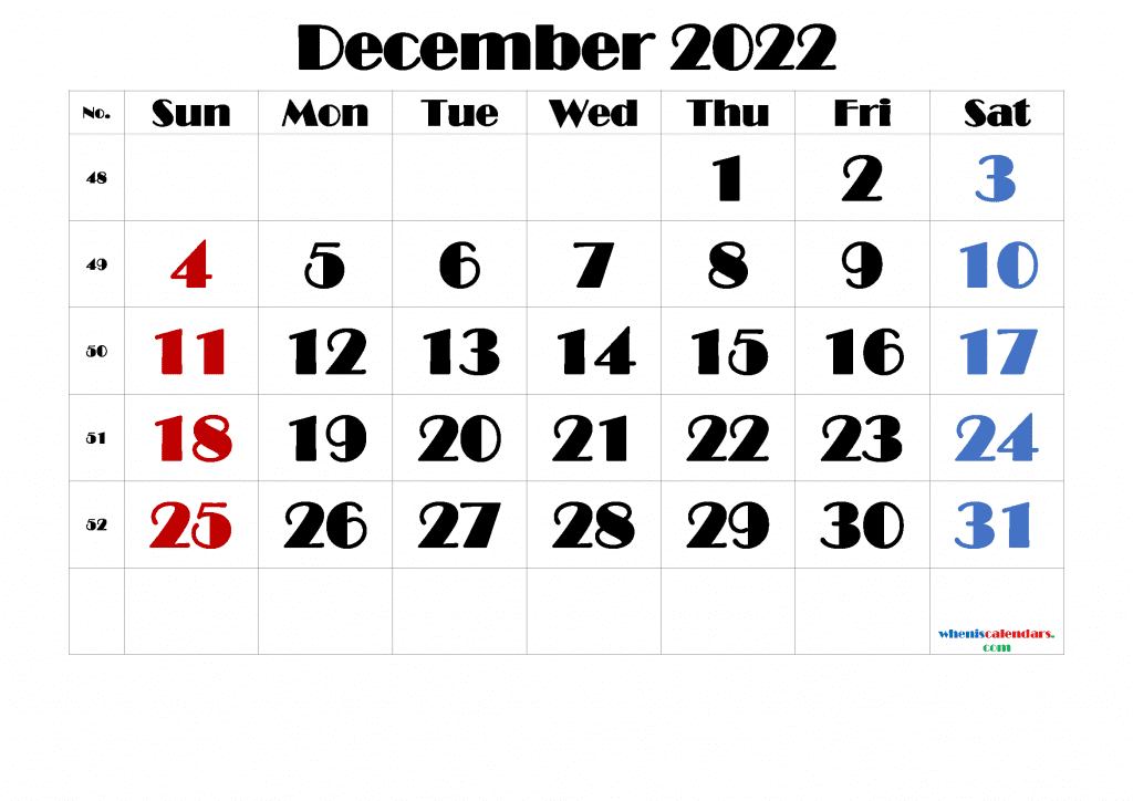 Free Printable Blank Calendar December 2022 PDF and Image