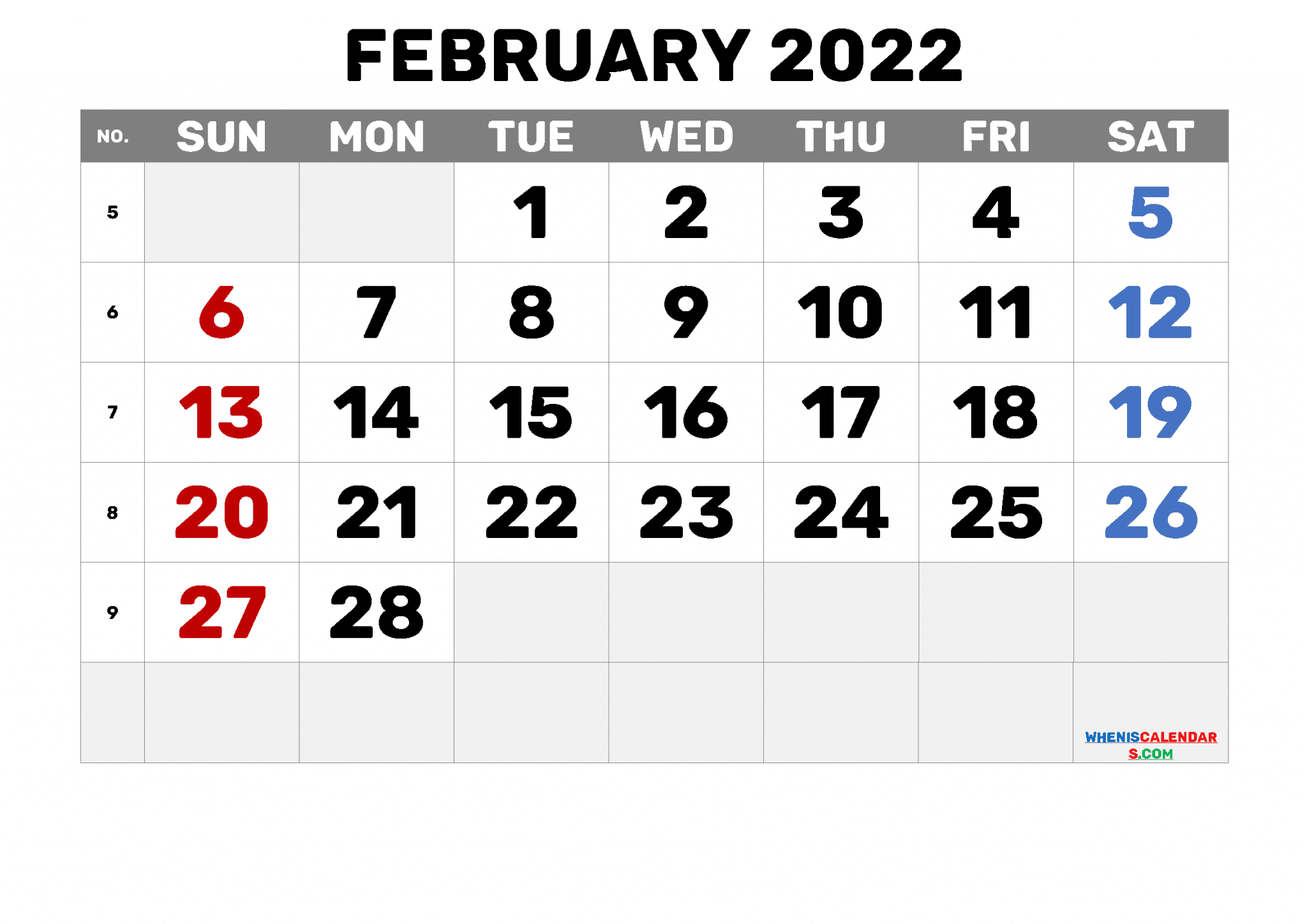 Free Printable Calendar February 2022 Pdf