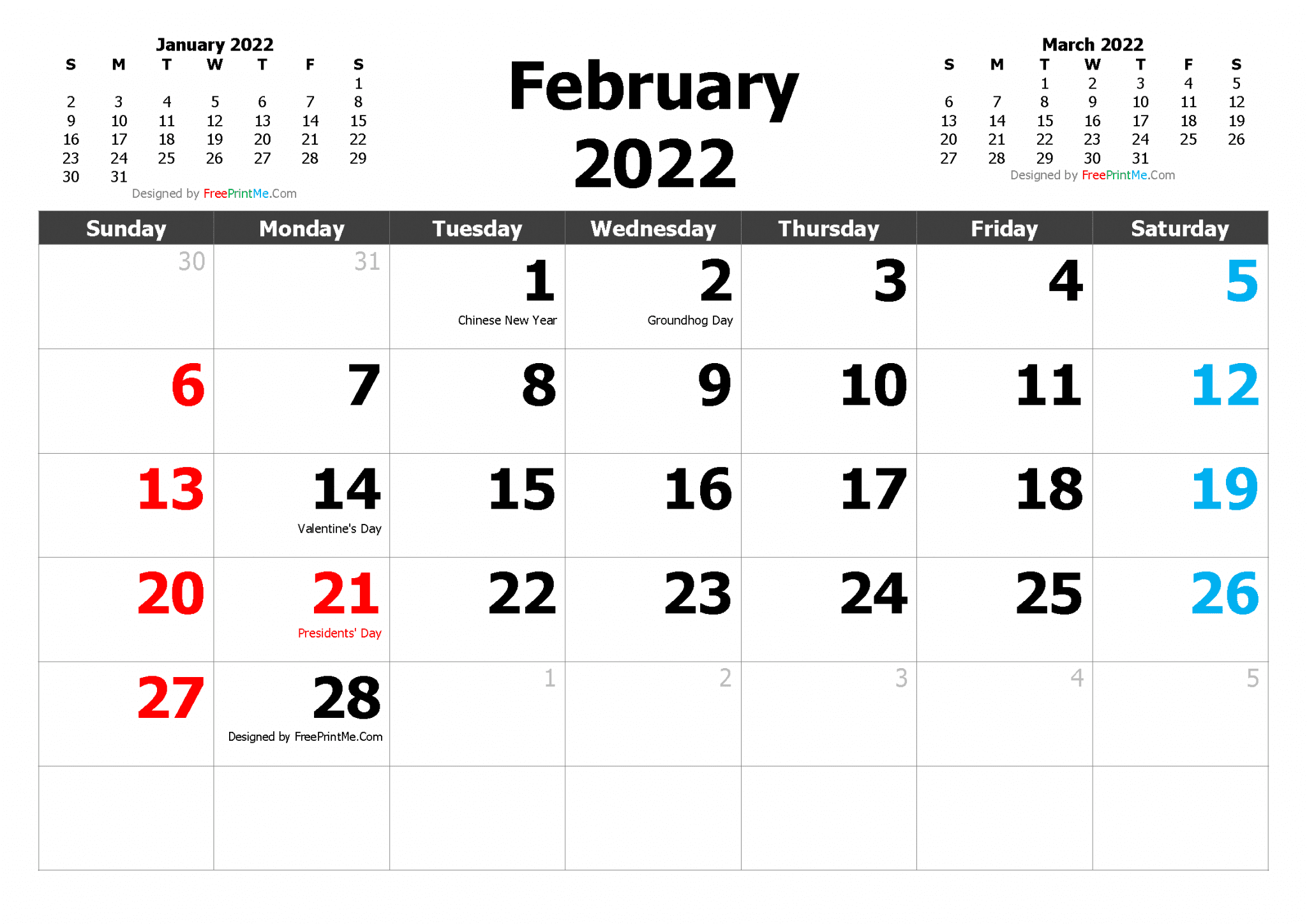 February 2022 Calendar With Holidays Printable Printable Word Searches