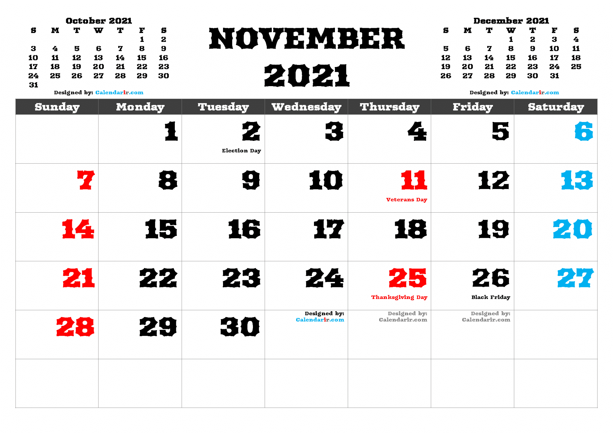 Free Printable November 2021 Calendar 10 Templates