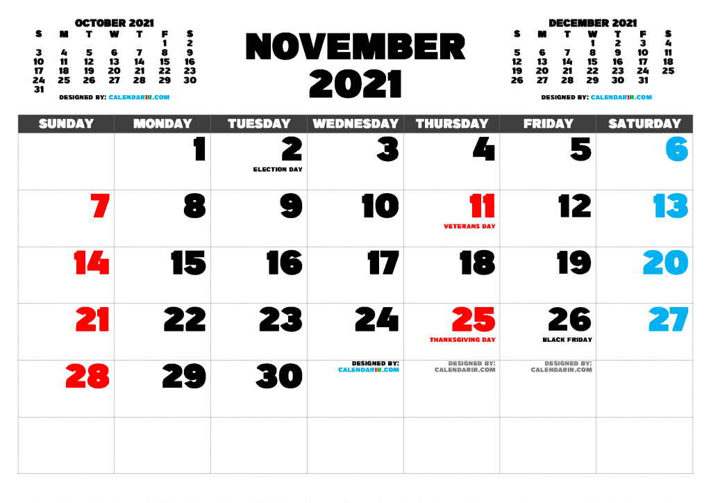 Download Free Printable November 2021 Calendar Pdf