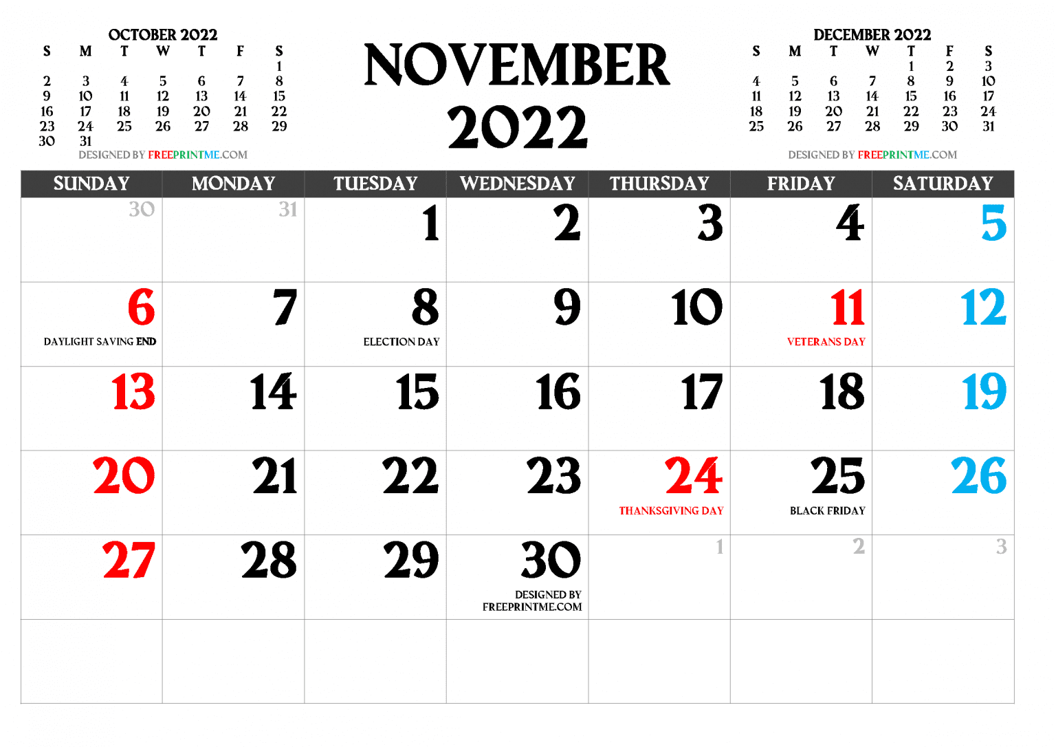 Calendar November 2022 Printable Free Printable World Holiday
