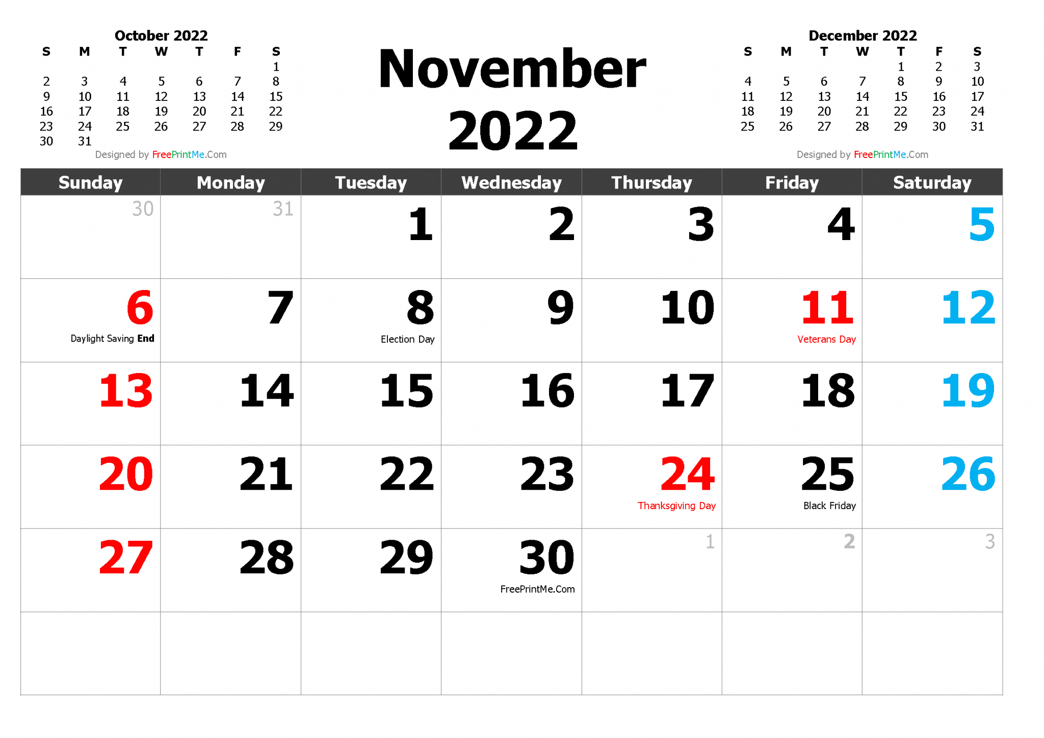 November 2022 Free Printable Calendar Printable Calendar 2023
