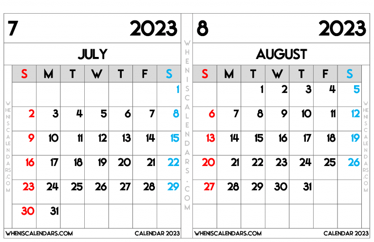 Download Printable July And August 2023 Calendar (PDF, PNG)