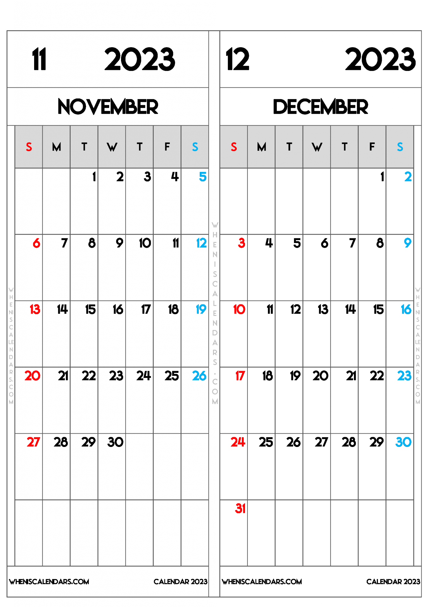 Download Printable November And December 2023 Calendar (PDF PNG)