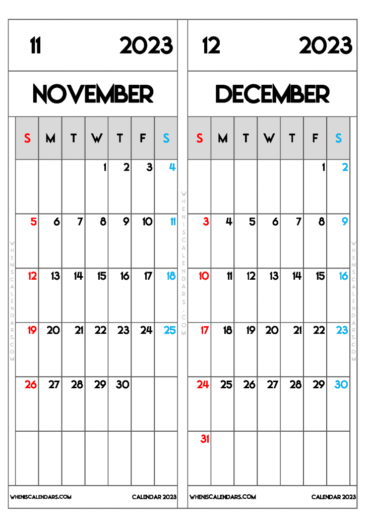 Download Printable November And December 2023 Calendar (PDF, PNG)