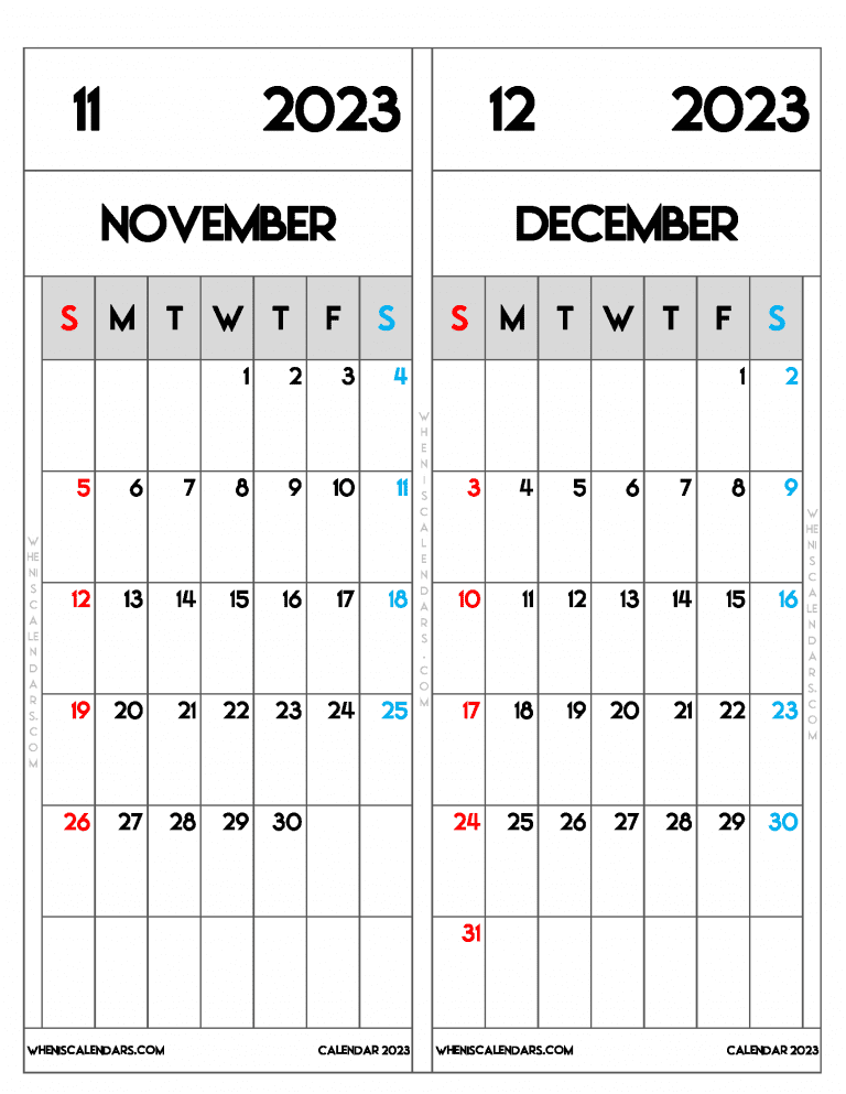 Printable November December January Calendar