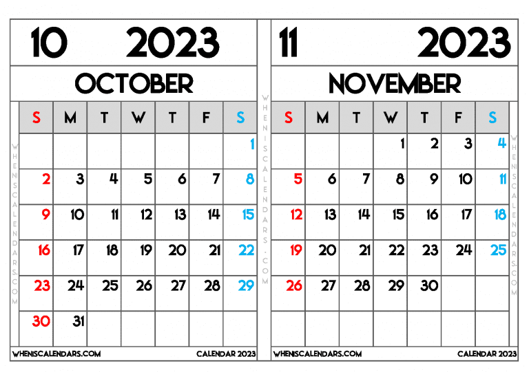 Download Printable October And November 2023 Calendar PDF PNG 