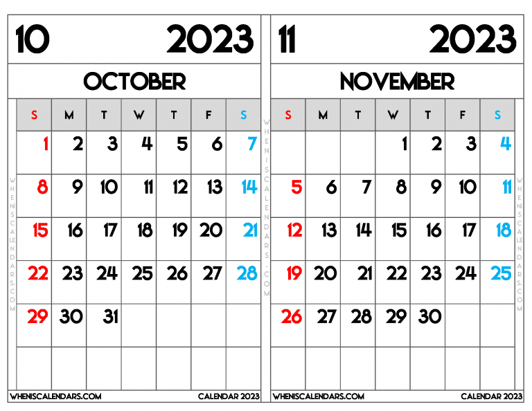 Download Printable October And November 2023 Calendar (PDF, PNG)