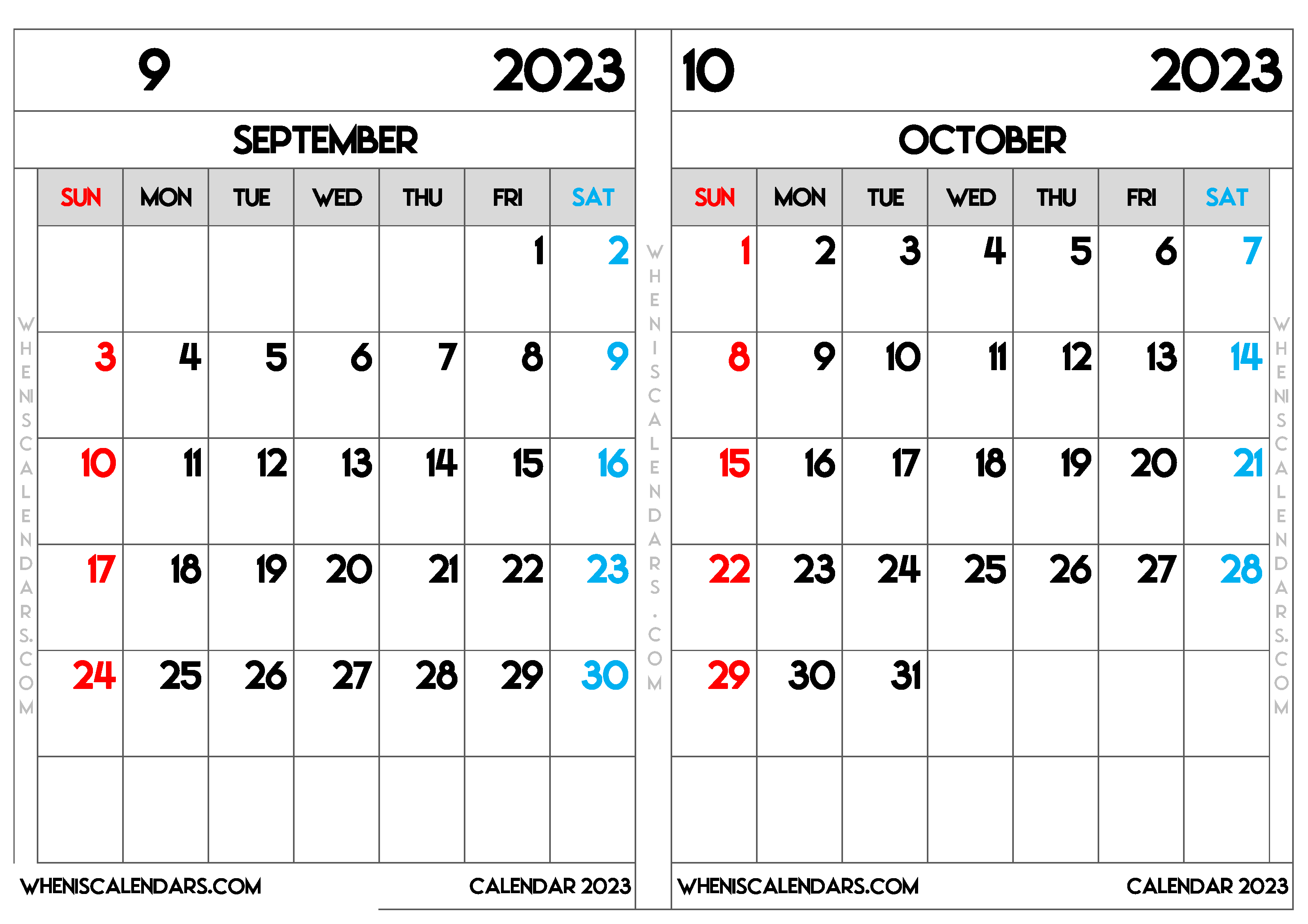 Sept Oct 2023 Calendar Printable Free