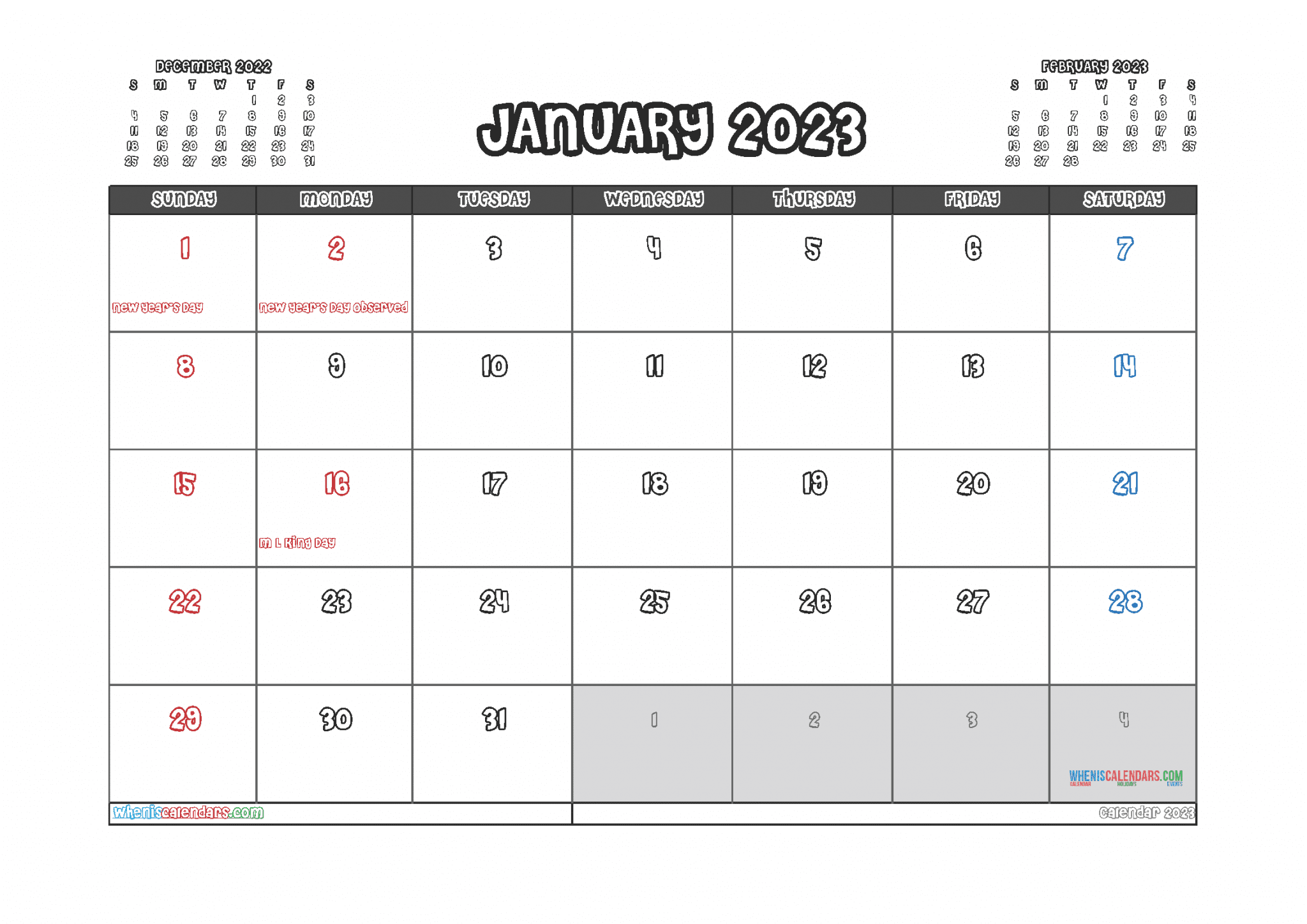 Free Printable Calendar 2023 January (PDF And Image)
