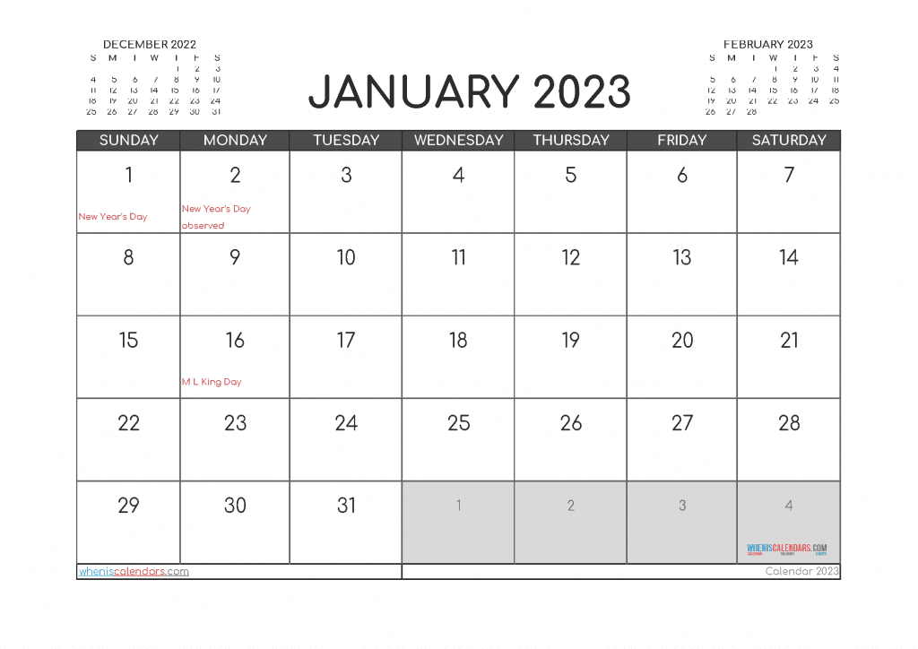 January 2023 Printable Calendar Free 23302 