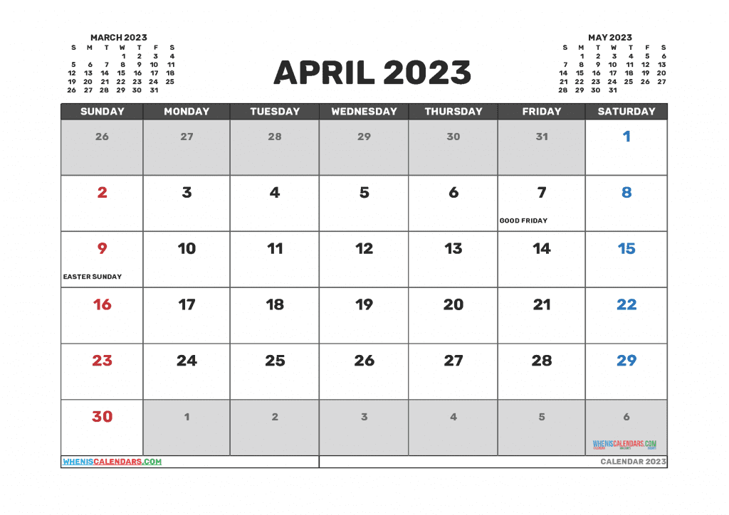 Downloadable Free April 2023 Calendar Printable PDF