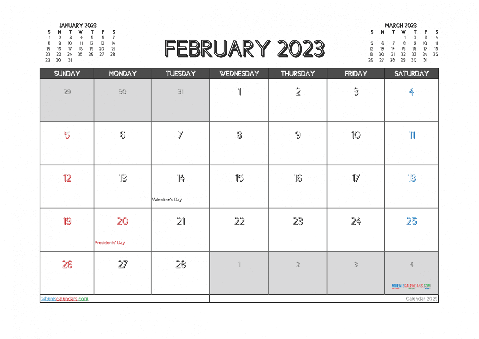 Free February 2023 Calendar With Holidays (PDF And Image)