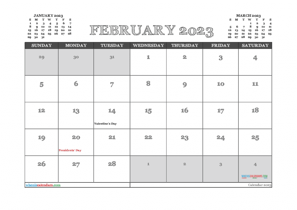 Free February Calendar 2023 Printable 23280