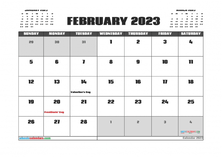 February 2023 Calendar With Holidays Printable (PDF And Image)