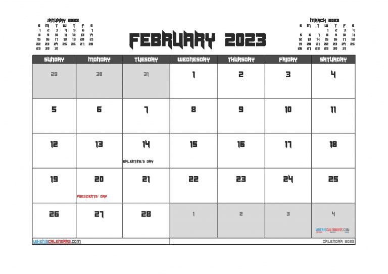 Free Calendar February 2023 With Holidays (PDF And Image)