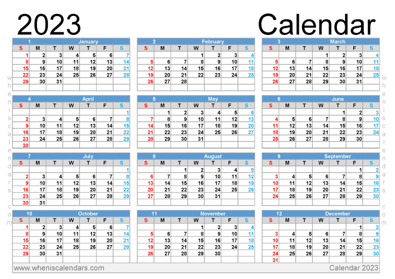 Free Printable 2023 Calendar With Holidays PDF In Landscape And Portrait