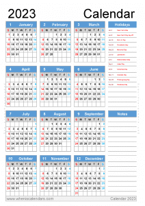 Free Printable 2023 Calendar With Holidays PDF In Landscape And Portrait