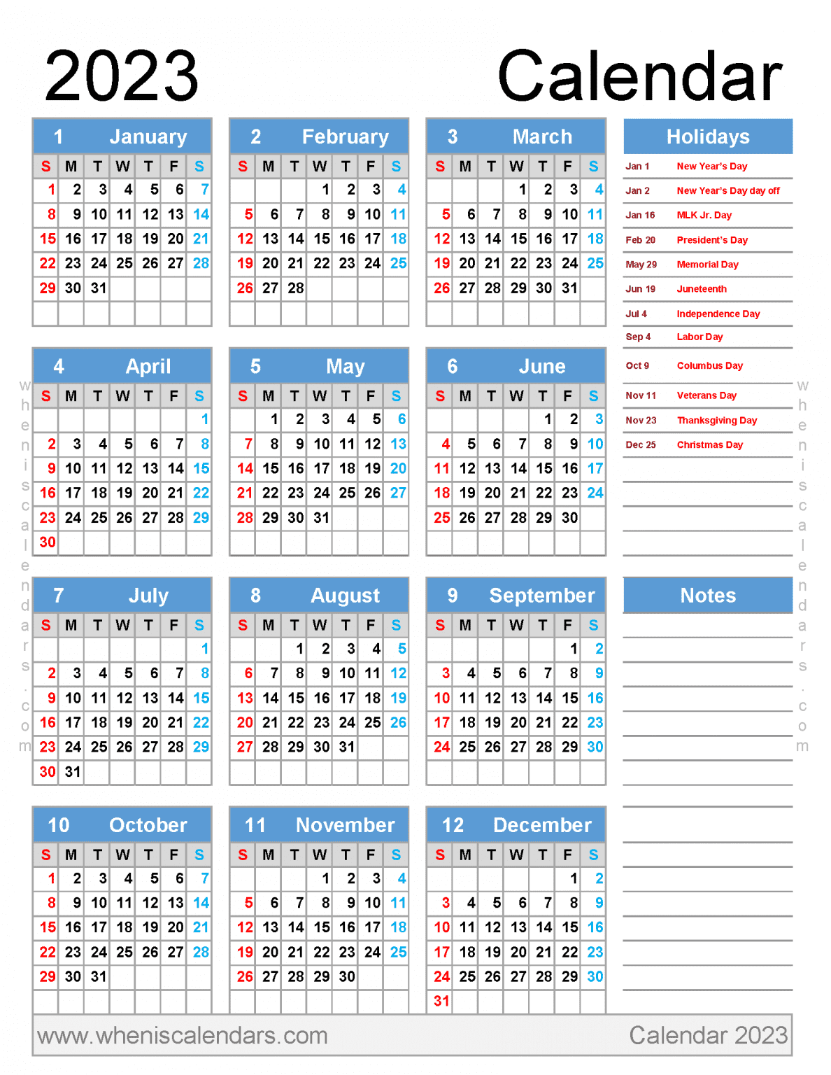 Free Printable Yearly Calendar 2023 And 2024