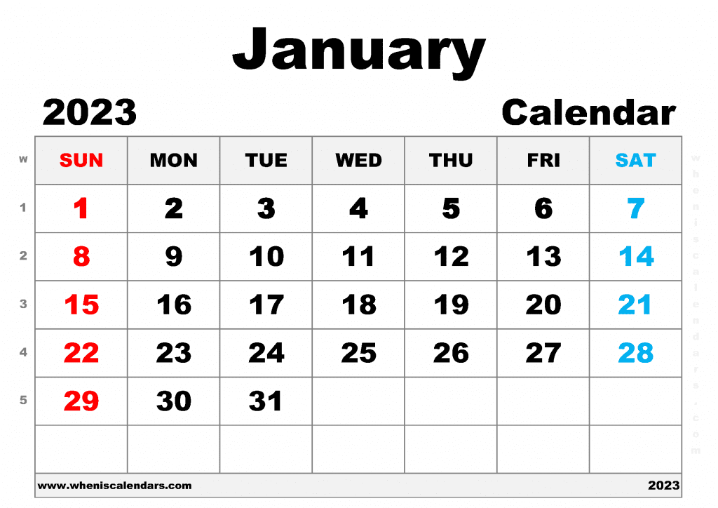 Free Printable January 2023 Calendar With Week Numbers PDF In Landscape