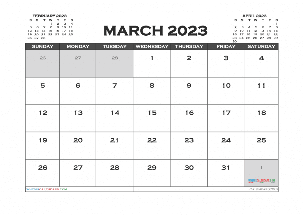 Free March 2023 Calendar Printable PDF And Image 