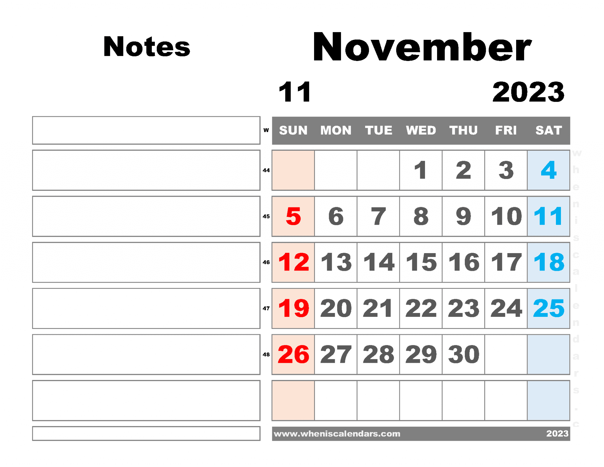 Free Blank November 2023 Calendar Printable Monthly PDF In Landscape
